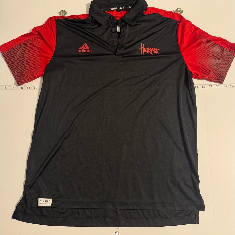 Huskers Adidas Men's Black and Red Polo Shirt